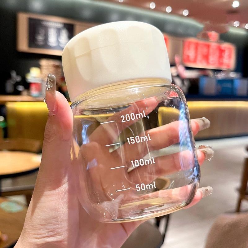 

1 шт. Высокое боросиликатное стекло стакан для воды прозрачный со шкалой мини-стакан для жира портативная кружка для сока контейнер для напитков дорожный подарок для дома 1PCS белый