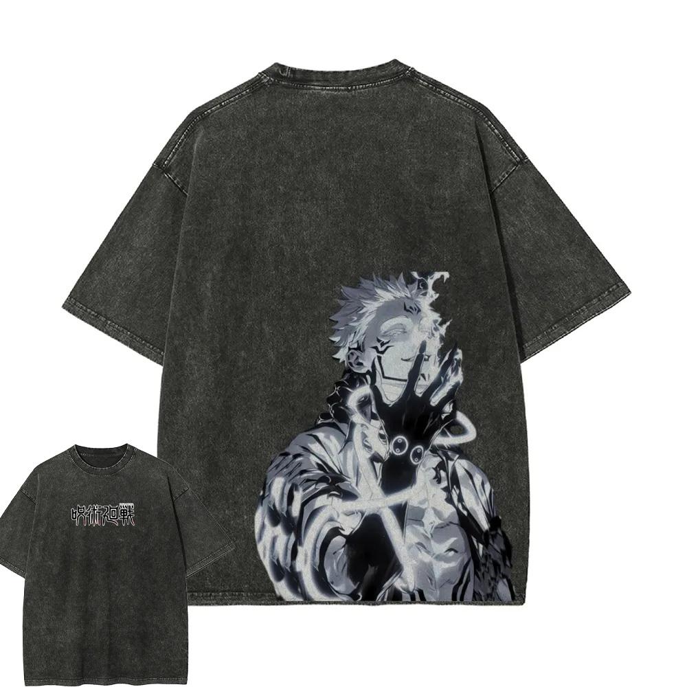 

Ryomen Sukuna Curse Tshirt Jujutsu Kaisen T Vintage Washed Oversized Retro Anime Harajuku Streetwear Graphic Manga Men Clothes M