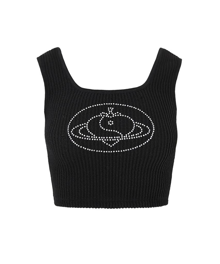 PLASMA SPHERE Space Top In Black X Silver (Crop Knit Sleeveless)