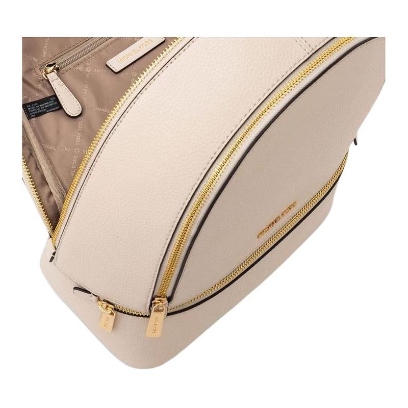 MICHAEL KORS Rhea Zip Classic Simple Design Metal Logo LOGO Large Capacity Cowhide Backpack Medium Women's Light Cream