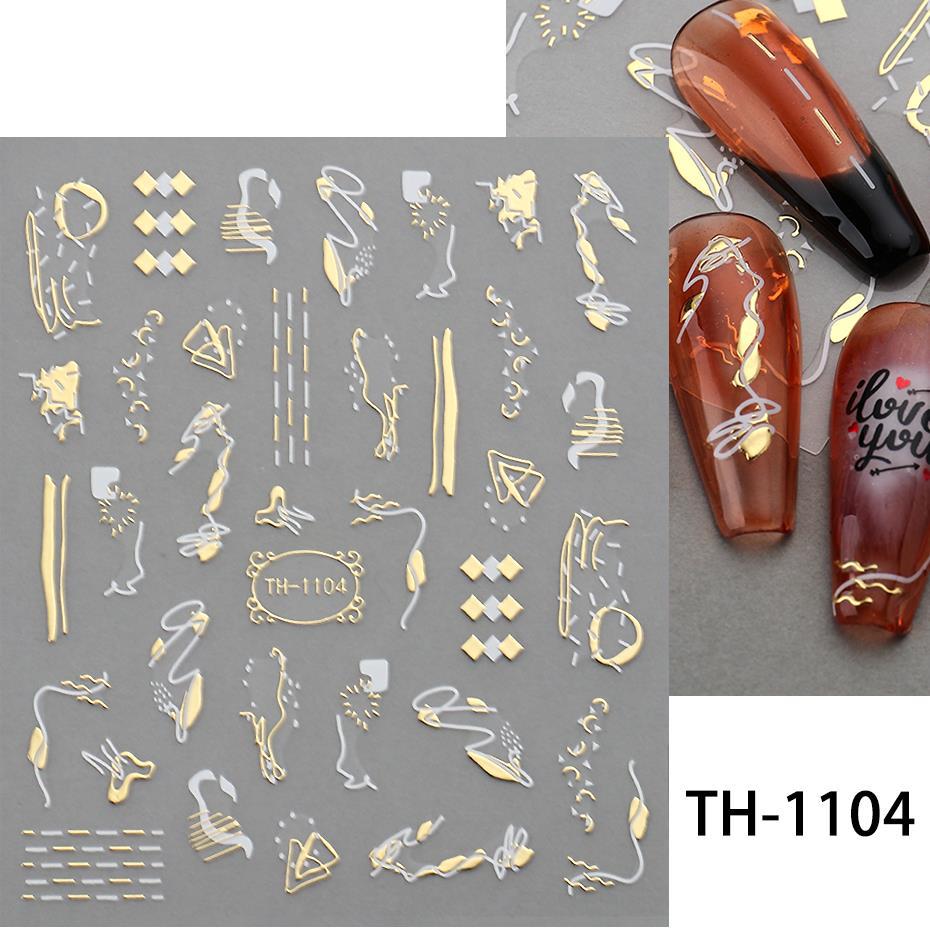 1PCS Black White Butterfly Laser Nail Stickers Nail Art Decoration Abstract Lines Bronzing Flowers Stickers For Nails