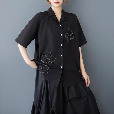 DIMANAF 2025 Übergröße Neue Sommerbluse Kurzarm Vintage Blumendruck Lässige Damen Lockere Oberteile Knöpfe Hemden