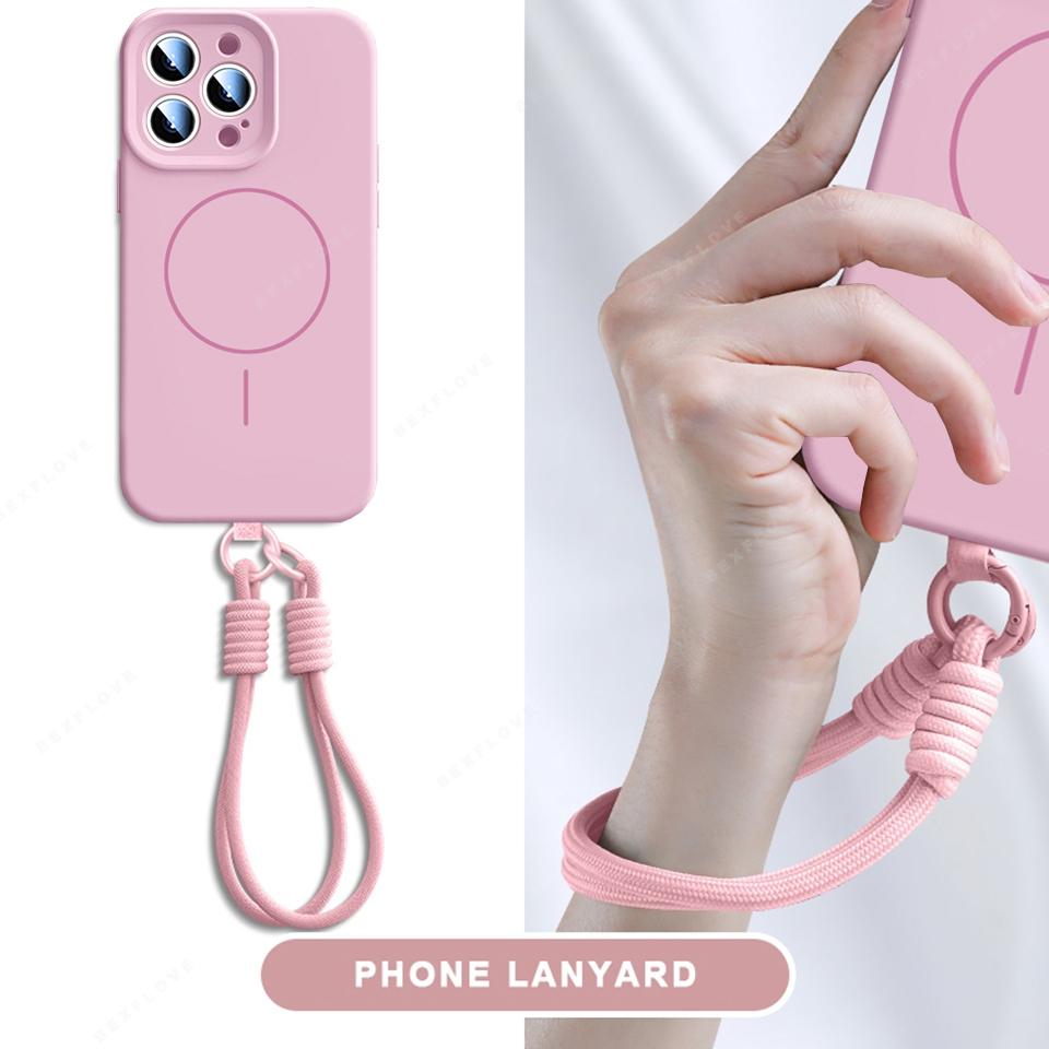 Official Magnetic Phone Case For For Iphone 1 14 16 Plus 12 13 16 Pro Max Liquid Silicone Lanyard Charge Protector Cover