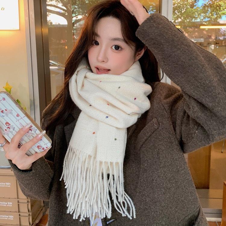 New Monochrome Dotted Scarf Women's Autumn and Winter New Warm Thickened Student Korean Version Versatile Shawl