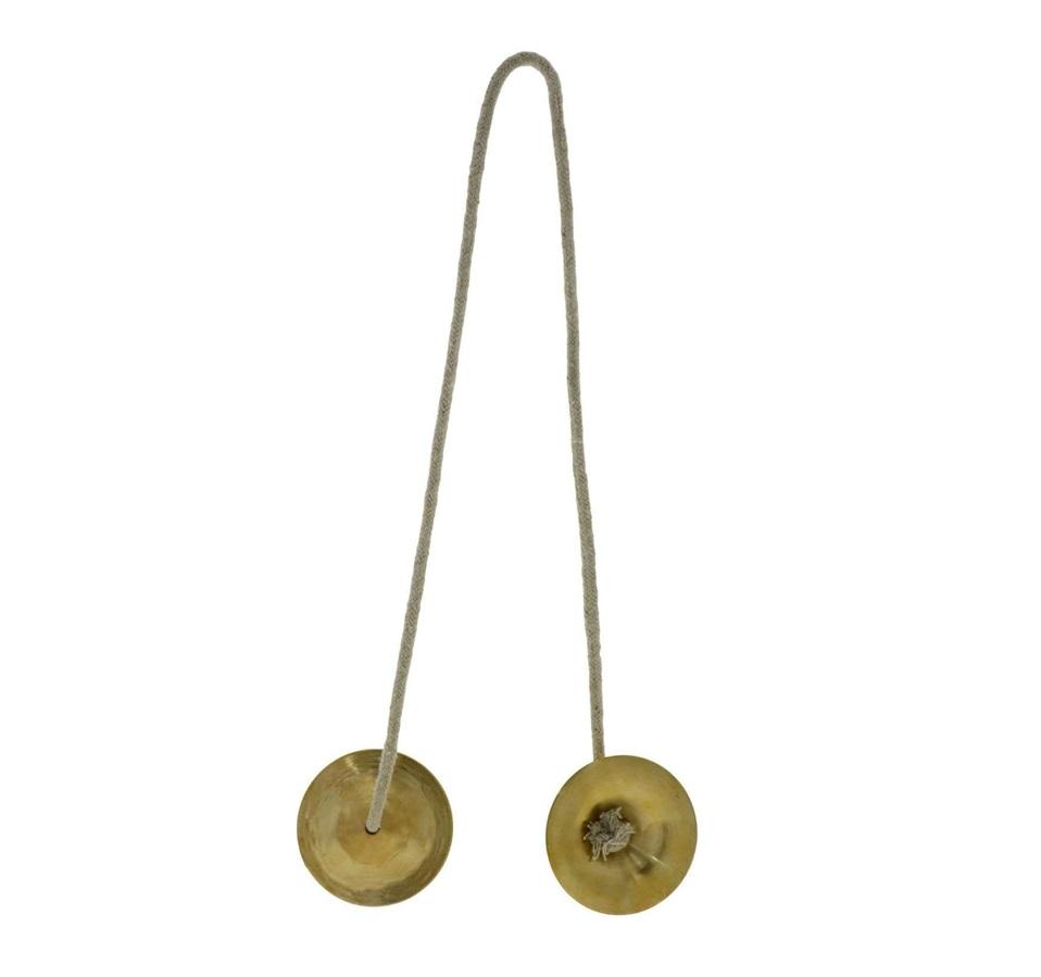 TreegoArt Hand Cymbals Handmade Percussion Manjira Pair With Cotton Thread Indian Musical Instrument Brass Plated Manjeera Kartal Instrument- 1 Pair