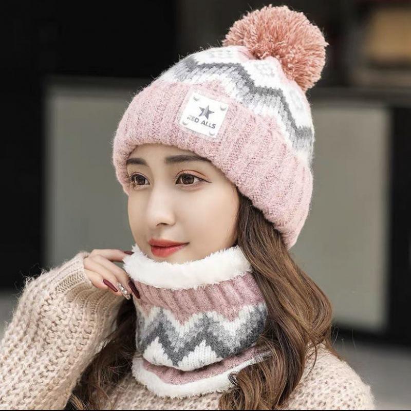 Hat Women's Autumn and Winter Casual Ear Protector Wool Hat Thickened Plush Warm Hairball Student Cycling Knitted Hat
