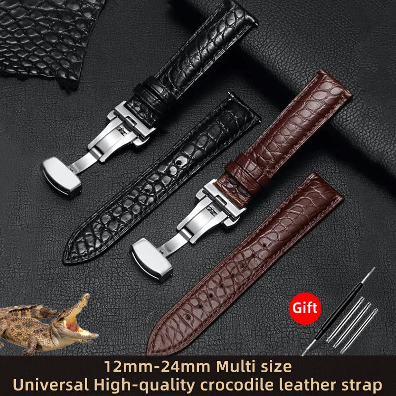 Crocodile Skin Watch Band 16mm 18mm 20mm 22mm 23mm 24mm Men Women Black Brown Genuine Leather Strap Bracelet for Any Watch Brand