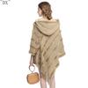 DX~~ Fall/Winter New Knitted Hooded Cape Shawl Monochrome Pullover Cape Knit Hooded Large Shawl