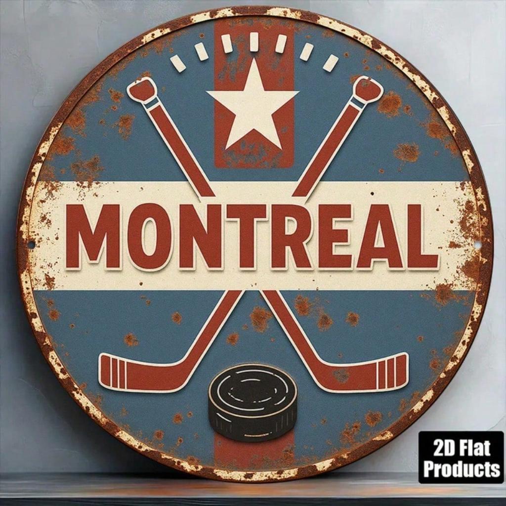 Round Vintage Montreal Hockey Metal Wall Sign Bar Decor