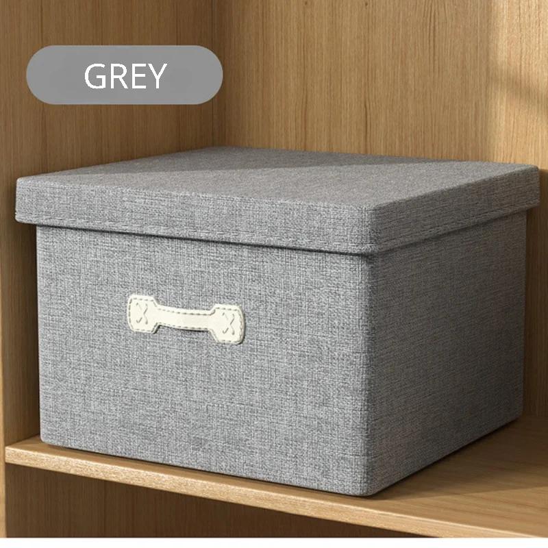 Cotton Linen Folding Storage Box with Lid Closet Drawer Clothes Books Toys Sundries Quilts Organizer Laundry Basket for Wardrobe