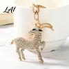 Sparkling Goat Keychain with Rhinestone Golden Plated Sheep Alloy Keyring Bling Animal Pendant for Backpack Handbag Charm Theme