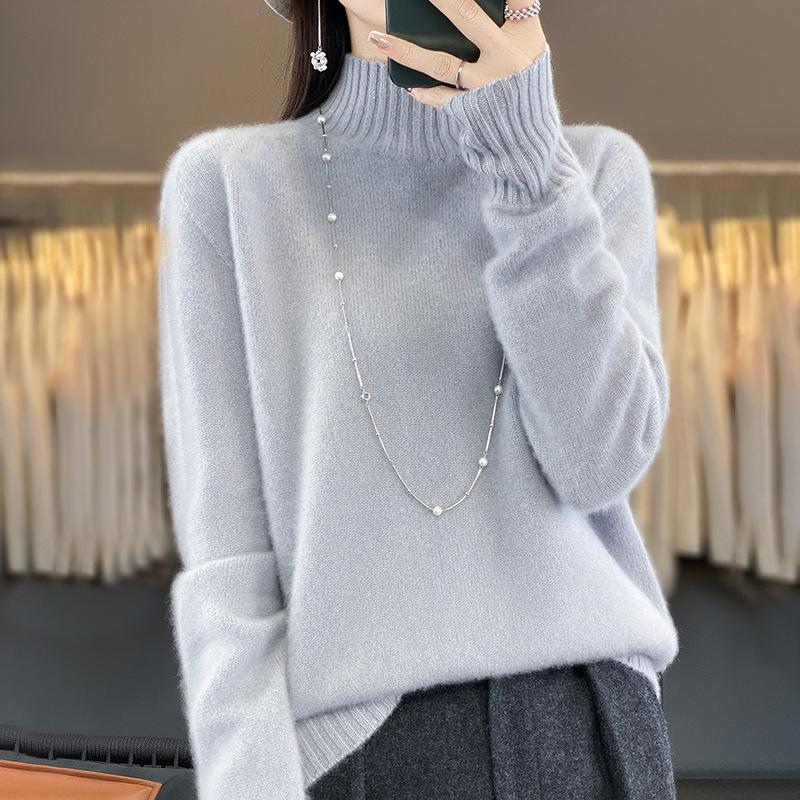 

Жіночий вовняний светр з високим коміром на осінь/зиму 2025 - Новий однотонний колір, Висока мода, Теплий базовий шар для повсякденного носіння Extra Large