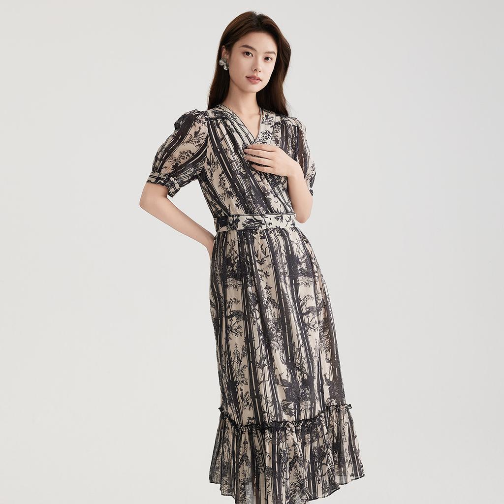 Pure cotton temperament floral dress for women in summer 2025, thin, high-end, age reducing, Chinese style medium length dress