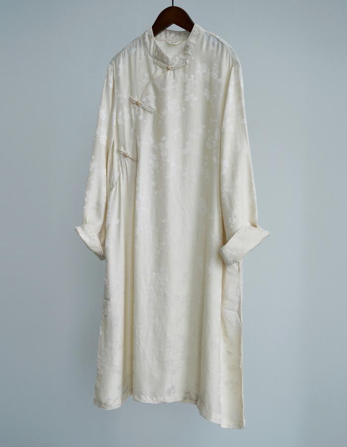 Johnature Women Vintage Stand Long Sleeve Dresses Chinese Style Button Jacquard A-Line Summer High Quality Dress