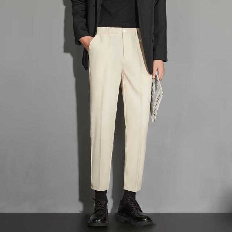 Men's Slim Straight Anti-Wrinkle Business Casual Black Nine-Point Suit Trousers
