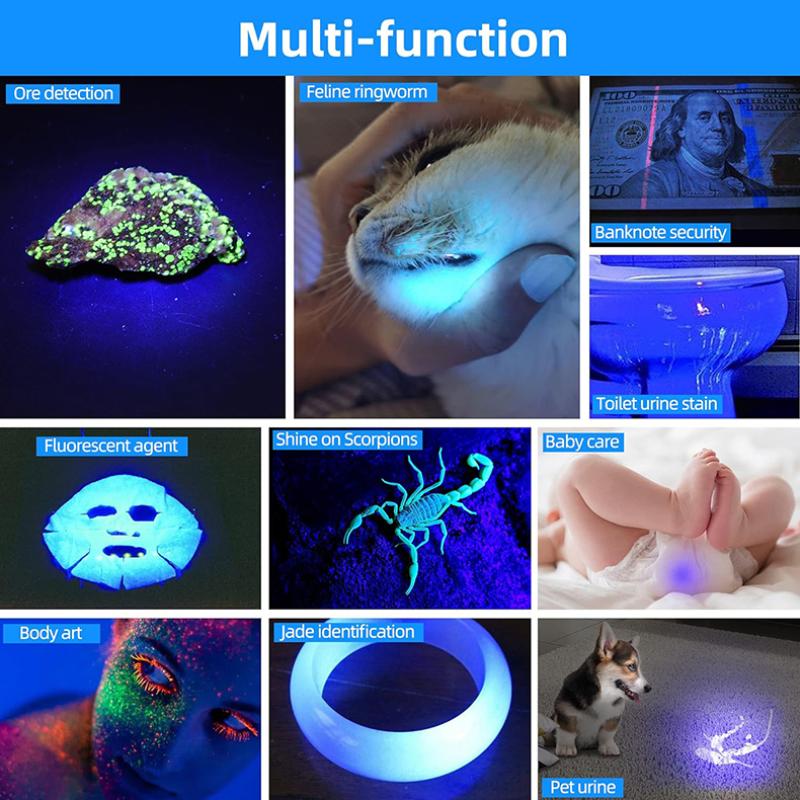 New 3W 365nm Mini UV Flashlight USB Rechargeable Torch Pets Urine Cat Tinea Money Ore Scorpion Invisible Ink Marker Check Light