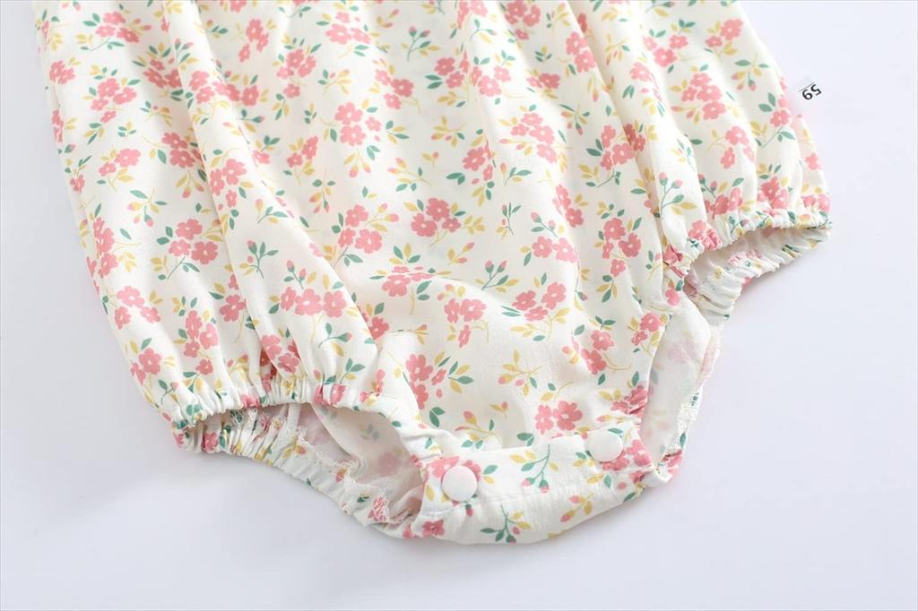 Romper Bodysuit Jumpsuit Summer Flower Floral Baby Newborn Hat Set Girls Pink 6Months [Misia Luxury] [27146-27155]