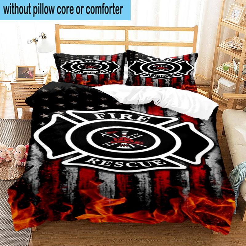 Firefighter Braving Flames 3pcs Bedding,Including 1pc Duvet Cover And 2pcs Pillowcases Perfect for Christmas,Ideal for Bedroom, Dormitory