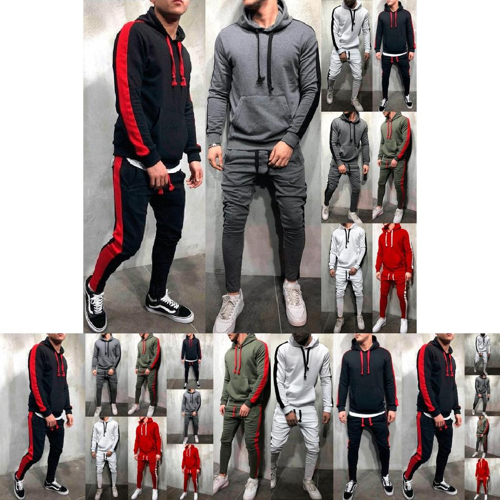 Mens Running Tracksuit Set With Hooded Jacket And Adjustable Waistline Pants For Activewear