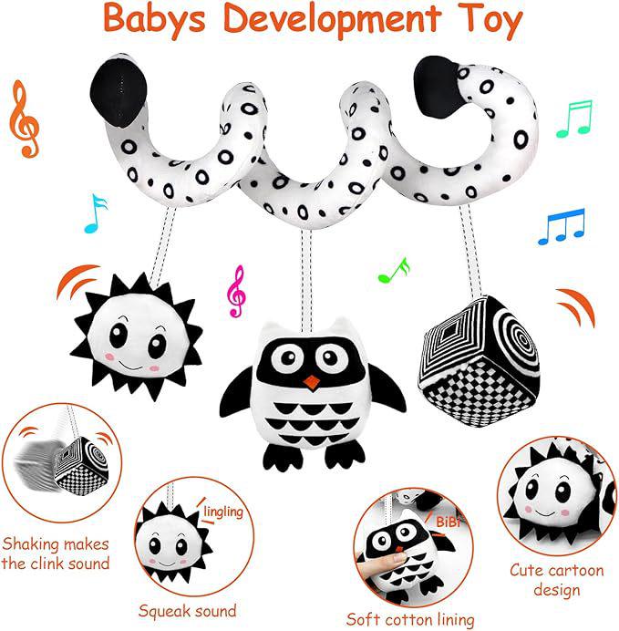 Black & White Bee Crib Wrap Toy with Bells - Cartoon Animal Design, In Stock