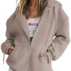 Damen Kordelzug Reißverschluss Niedliche Hoodies Herbstjacke Übergroß Lässige Sweatshirts mit Tasche