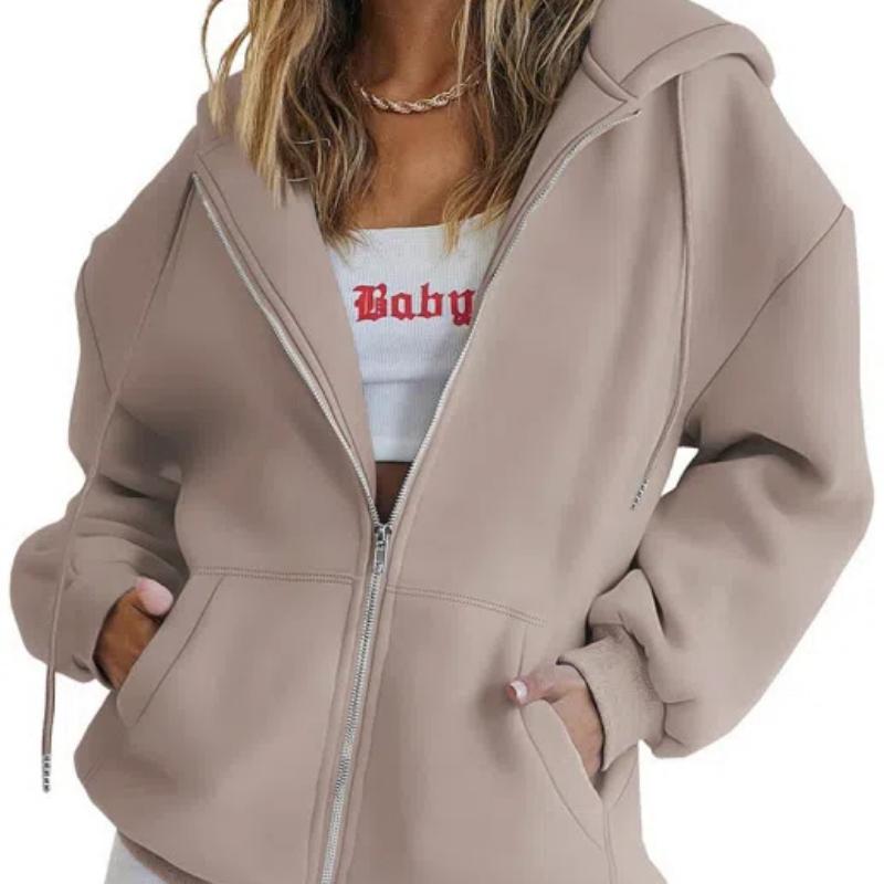 Damen Kordelzug Reißverschluss Niedliche Hoodies Herbstjacke Übergroß Lässige Sweatshirts mit Tasche