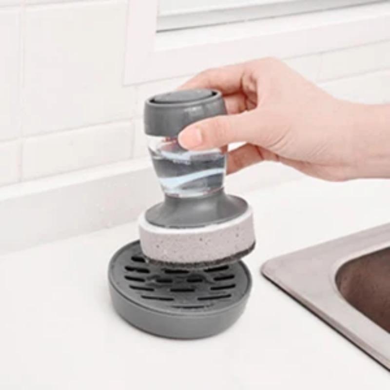 Set of 2 Dish Brush with Soap Dispenser, Kitchen Dish Scrubbers Set with Draining Tray for Washing Dishes/Pots