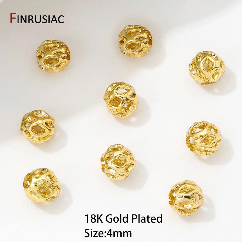 18K Gold Plated Brass Beads For Bracelets, 4/6/8mm Round Hollow Spacer Beads,Separators For Beads,DIY Jewelry Making Accessories