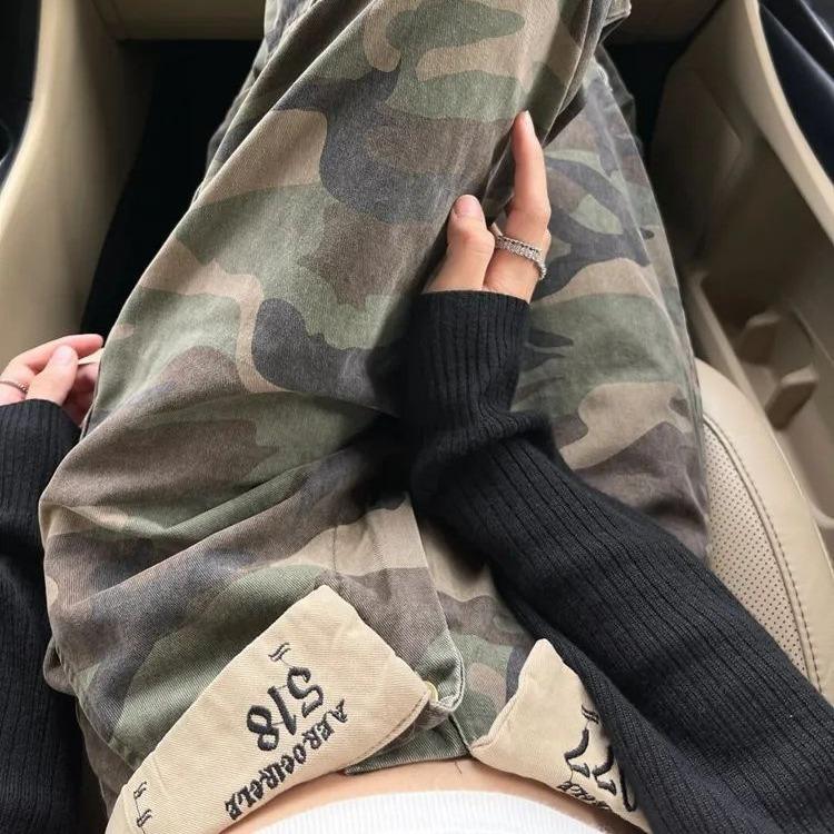 Pantalon de travail en jean denim vintage pour femme, pantalon droit à rabat, jambes larges