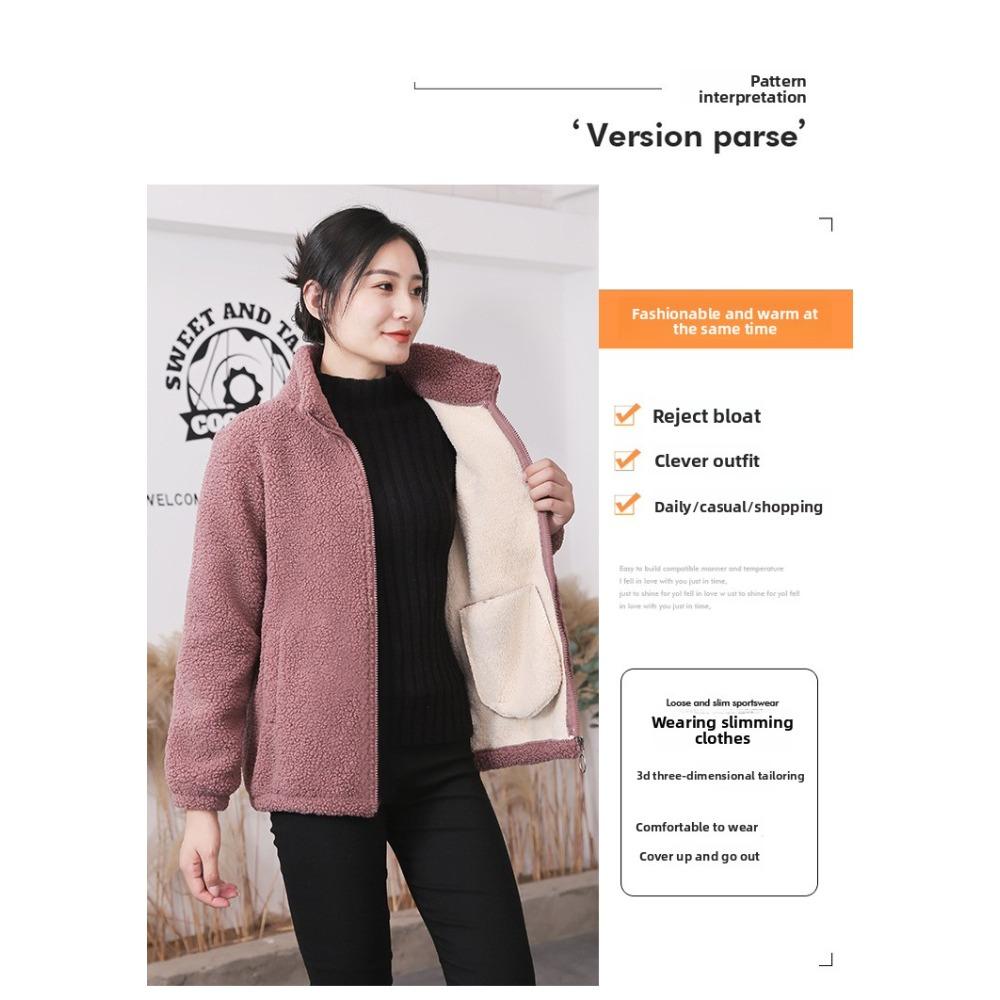 Autumn Winter Sherpa Fleece Warm Coat Women Sweatshirt Fleece Lined Thickened Fashion Fleece Top Jacket