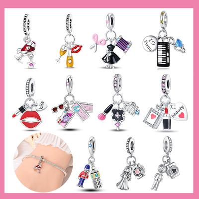 Charms Kupfer Mädchen Kleid Hohe Absätze Lippenstift Kamm Tasche Perlen Anhänger Passend für DIY Armband Halskette Damen Boutique