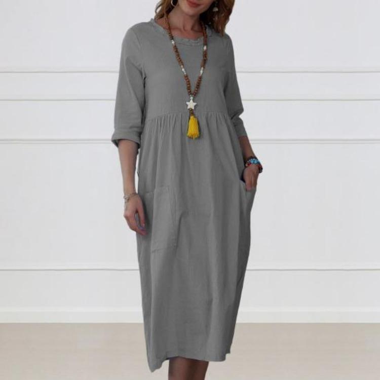 Hohe Taille A-Linie Midi-Kleid für Damen Sommer Locker Kleid Tägliche Kleidung Schrumpffest Schönes Anziehen