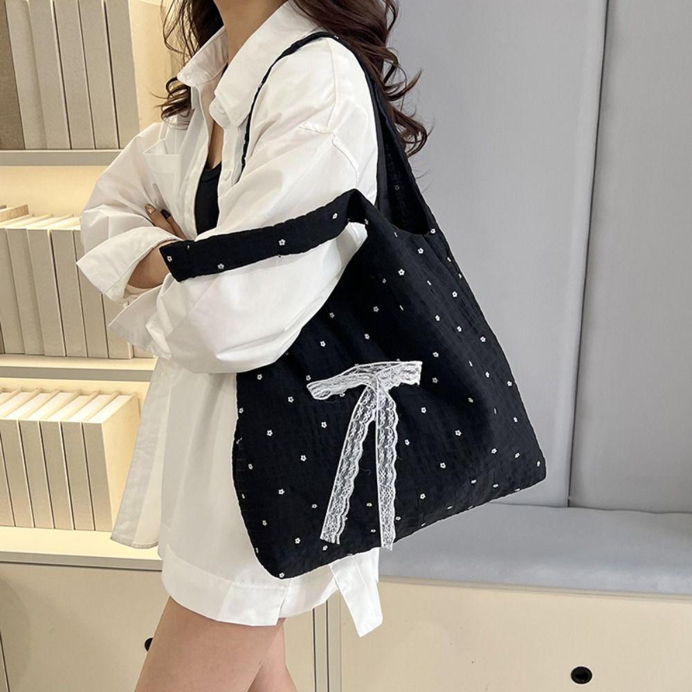 New Design Polka Dot Tote Bag Korean Women's Handbags Trendy Bow Lace Shoulder Bag  Ladies