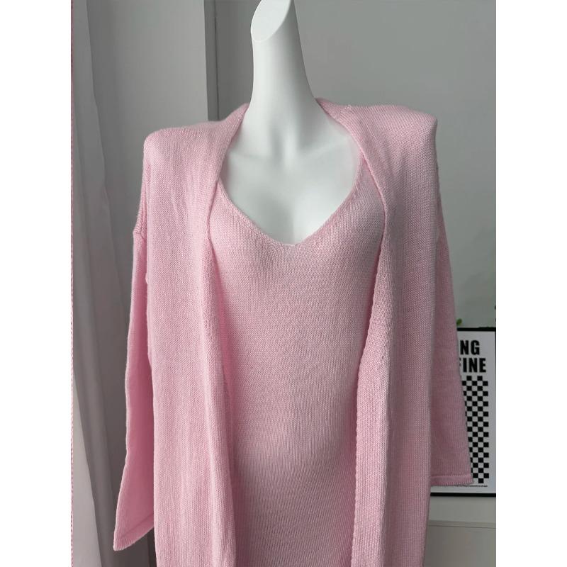 Hirsionsan Měkké Volné Sety Dámské Třídílné Dlouhý Rukáv Kardigan & Sexy Vesta Šaty Elegantní Dámské Vykrojené Oblečení Tepláková Souprava