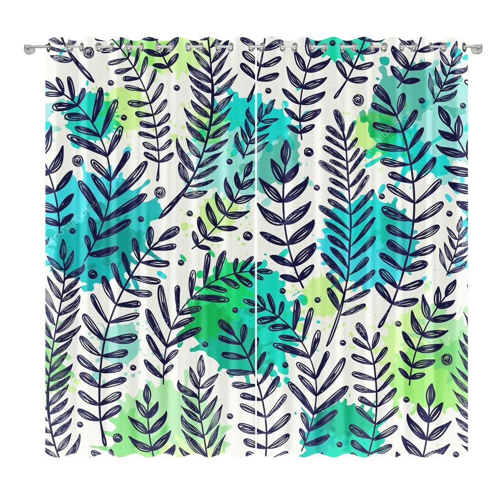 Green Plant Plantain Leaf Curtain Cloth Bedroom Living Room Balcony Blackout Curtain Office Hotel Thermal Insulation Curtain