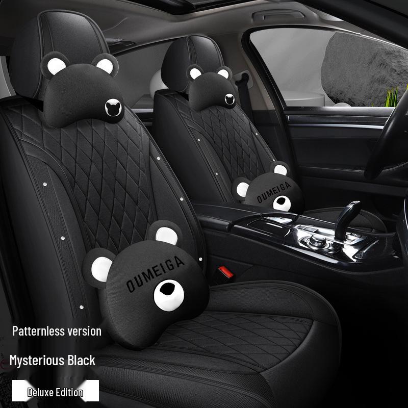 Star Chi Elantra Linen Cartoon Bear Car Seat Cushion - Four Seasons Suitable