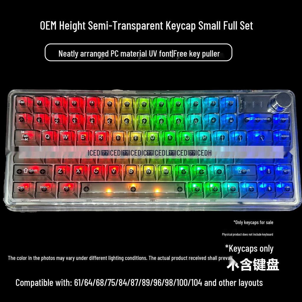 Matte Transparent Crystal Keycaps: 61/87/104-Key Universal, Customized, Highly Translucent.