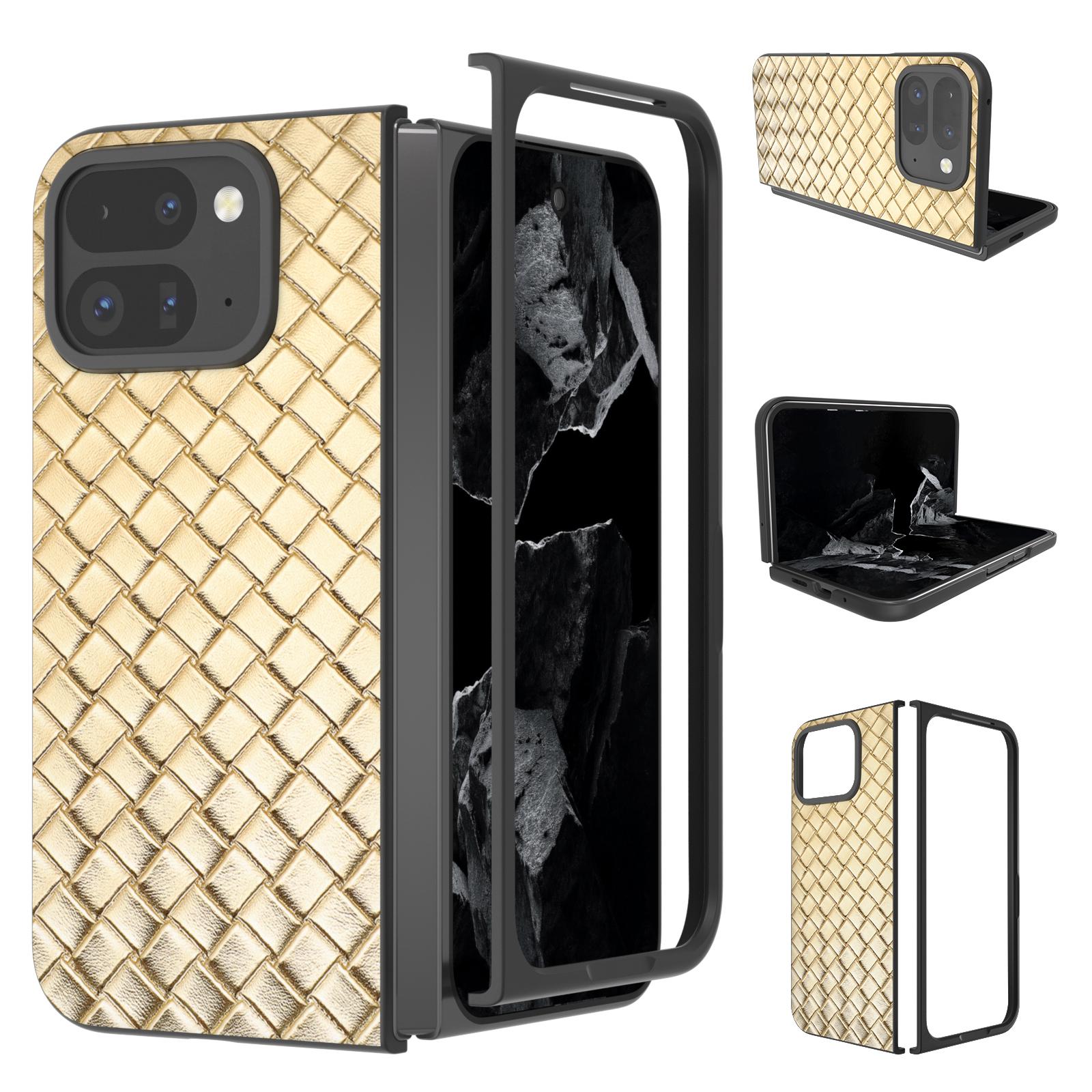 

For Google Pixel 9 Pro Fold 5G Case Woven Texture PU Leather Coated PC Mobile Phone Cover H