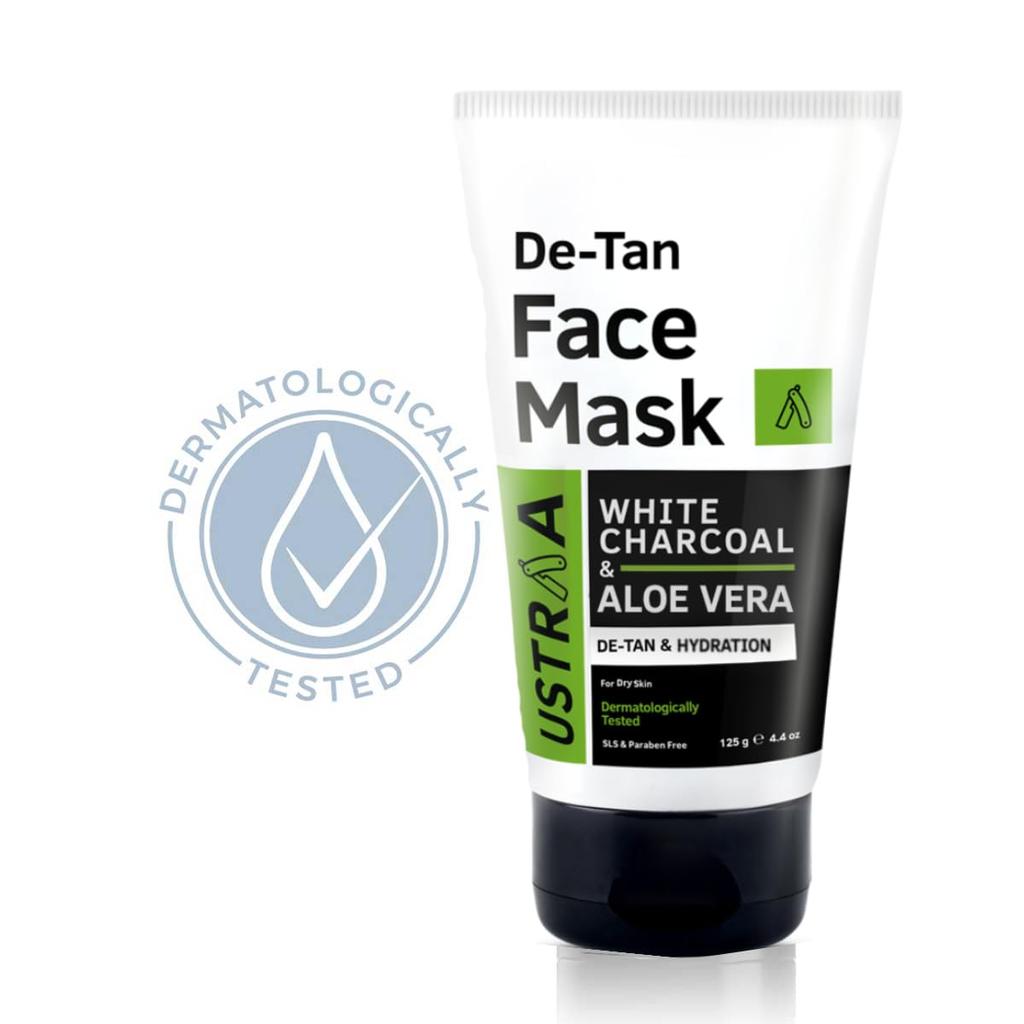 Ustraa De-Tan Face Mask - Dry Skin - 125 Gm - Wash-off Mask | Effective Tan Removal with White Charcoal | Removes Dead Skin & Pollutant | Anti-infla