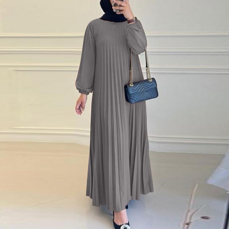 ZANZEA Γυναικείο Καθημερινό Φόρεμα Καφτάνι με Στρογγυλή Λαιμόκοψη, Άνετη Γραμμή και Μακρύ Μανίκι