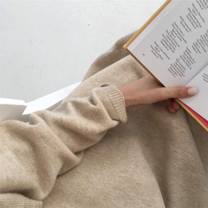 2022 Autumn/Winter Korean V-neck Chic Knit Dress - Slimming, Mid-length, Loose, Woolen Skirt
