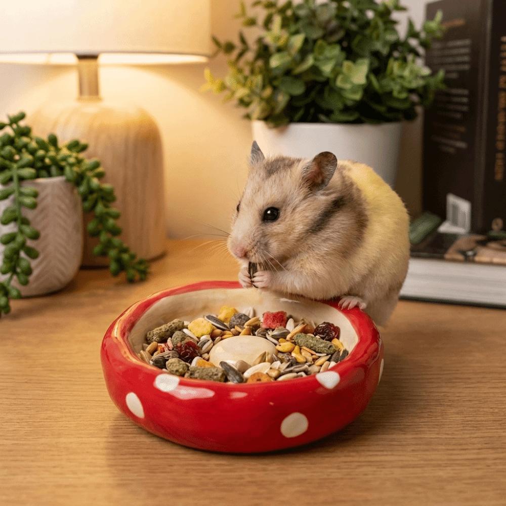Ciotola per Cibo a Forma di Fungo in Ceramica per Criceti Vassoio di Alimentazione Multiuso Carino per Animali Domestici Ciotola per Cibo Anti-Sversamento per Porcellini d'India per Piccoli Animali