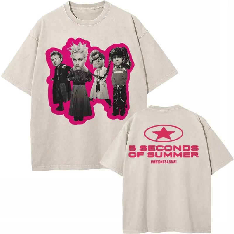 100% Baumwolle Vintage Gewaschen 5 Seconds of Summer Everyone’s A Star Welttournee 2026 T-Shirt Herren/Damen Oversize Locker Säurewäsche Tees