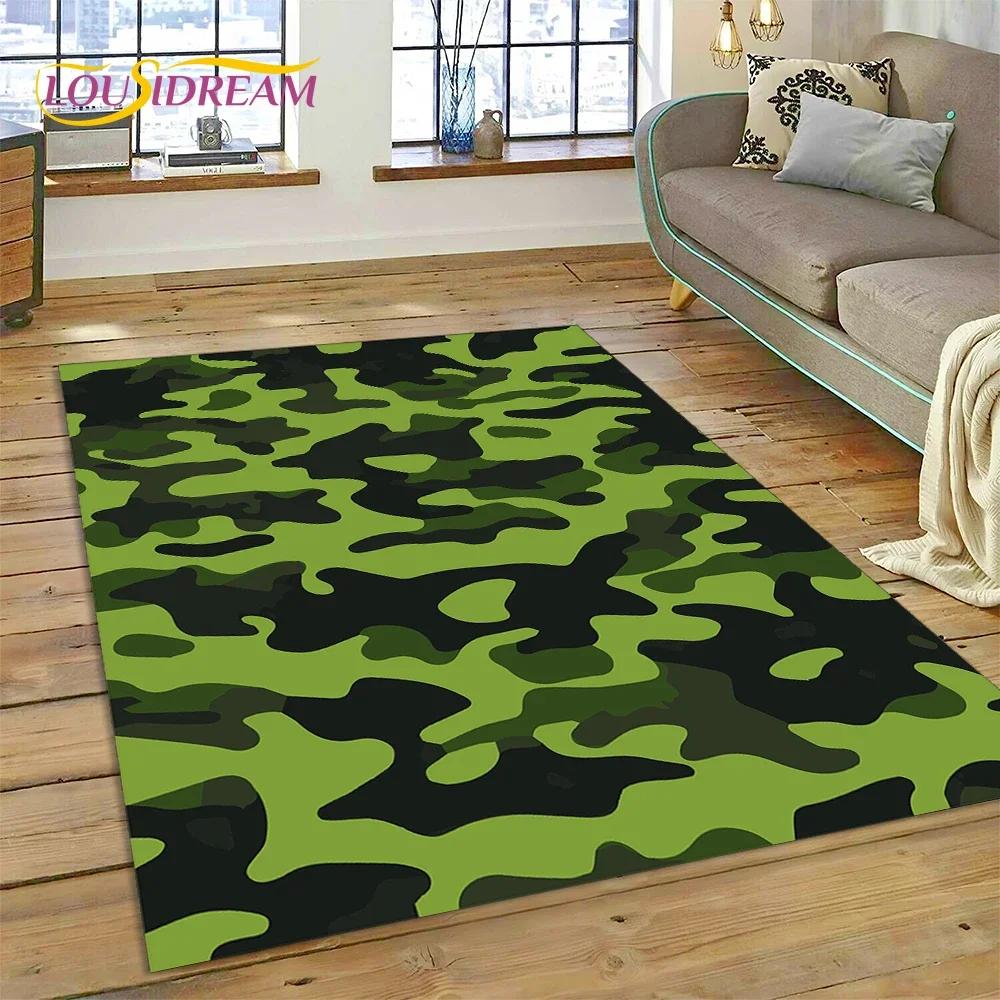 3D bunter Tarnmuster grüner Camouflage 2025 Stil Teppich für Wohnzimmer Schlafzimmer Zuhause Sofa Dekoration Bereichsteppich rutschfeste Bodenmatte