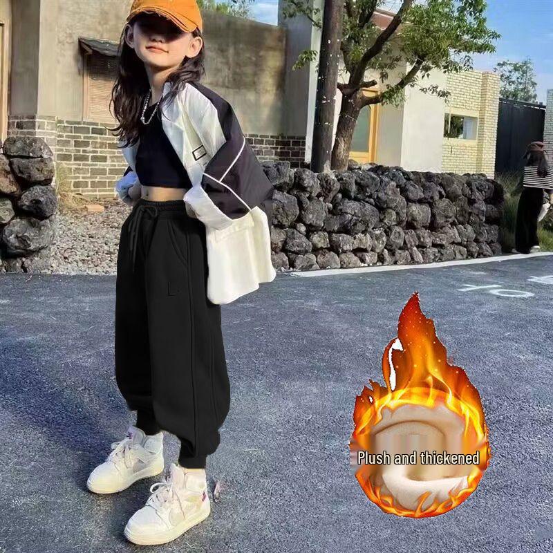 2024 New Style Thickened Fleece Lambswool Sweatpants for Kids: Warm Winter Sports Pants for Girls and Boys