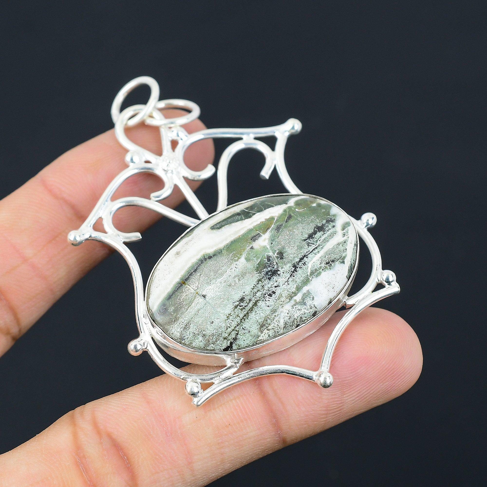 Daughters Day Sale Heart Chakra Natural Green Swiss Opal 925 Silver Wife Pendant