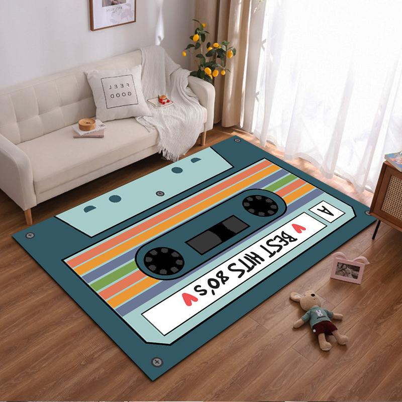 Retro 80's Cassette Design Rug - Non-slip rug suitable for living room and bedroom sofas sofas.
