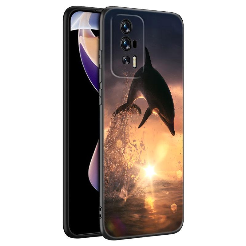 Animal Dolphin Black Silicone Phone Case For Xiaomi Redmi 7A 8A 9A 10A 11A 9C 10C 12C 13C 11 Prime A1 A2 Plus 12 4G Note 9T 12R