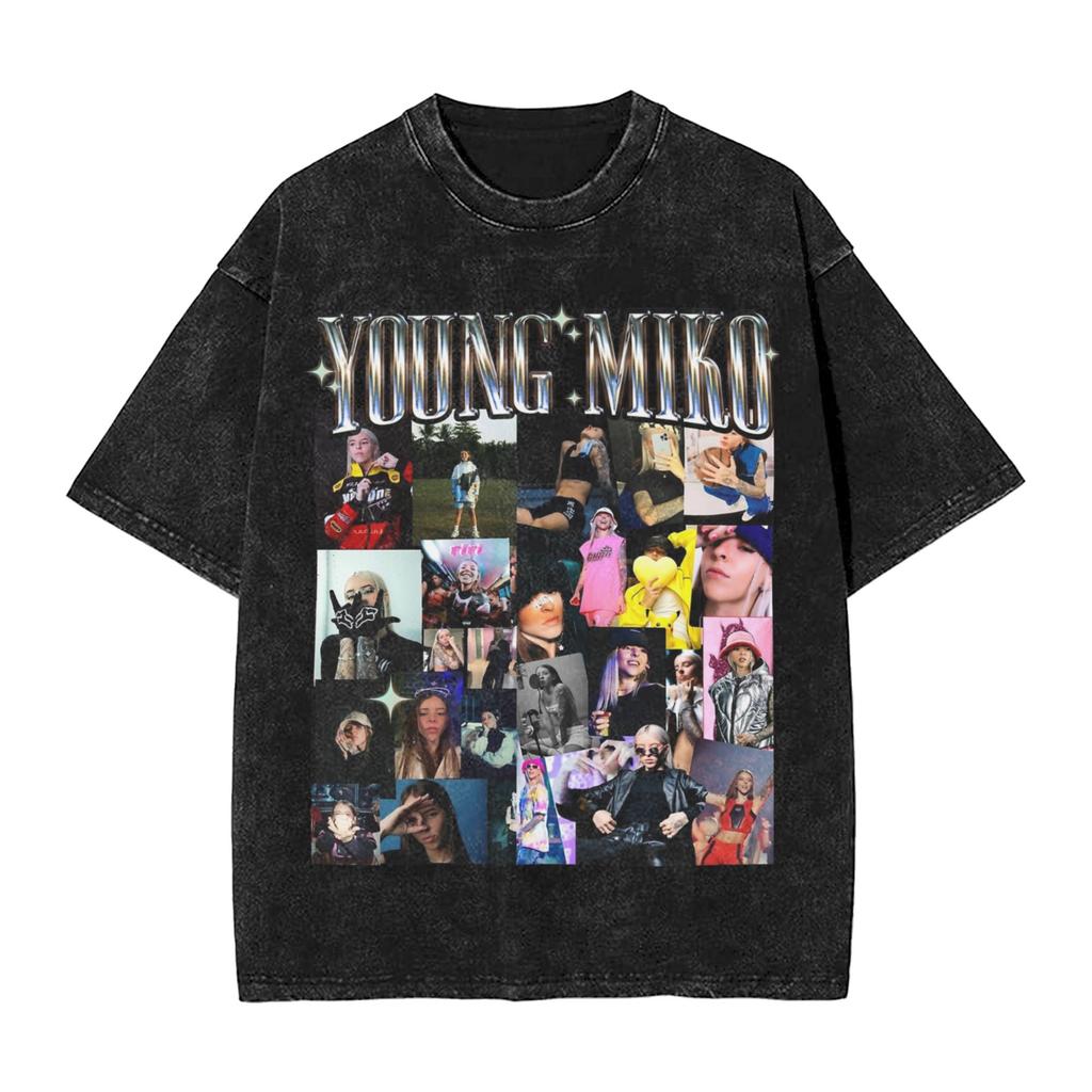 Young Miko Vintage Retro Washed T Shirts Streetwear Hip Hop Vintage T-Shirt Tees Tops Men Women 100% Cotton Oversize Printed