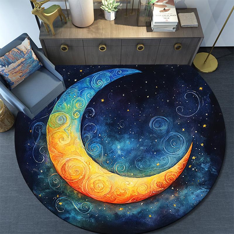 Crescent Moon Round Area Rug,Carpet Rug for Living Room Bedroom Sofa Playroom Decor,Non-slip Floor Mat